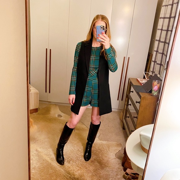 Green plaid mini jumpsuit - Picture 3 of 3